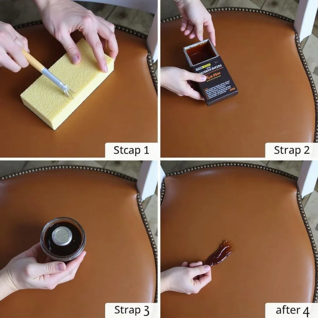 Applying leather dye to a leather chair