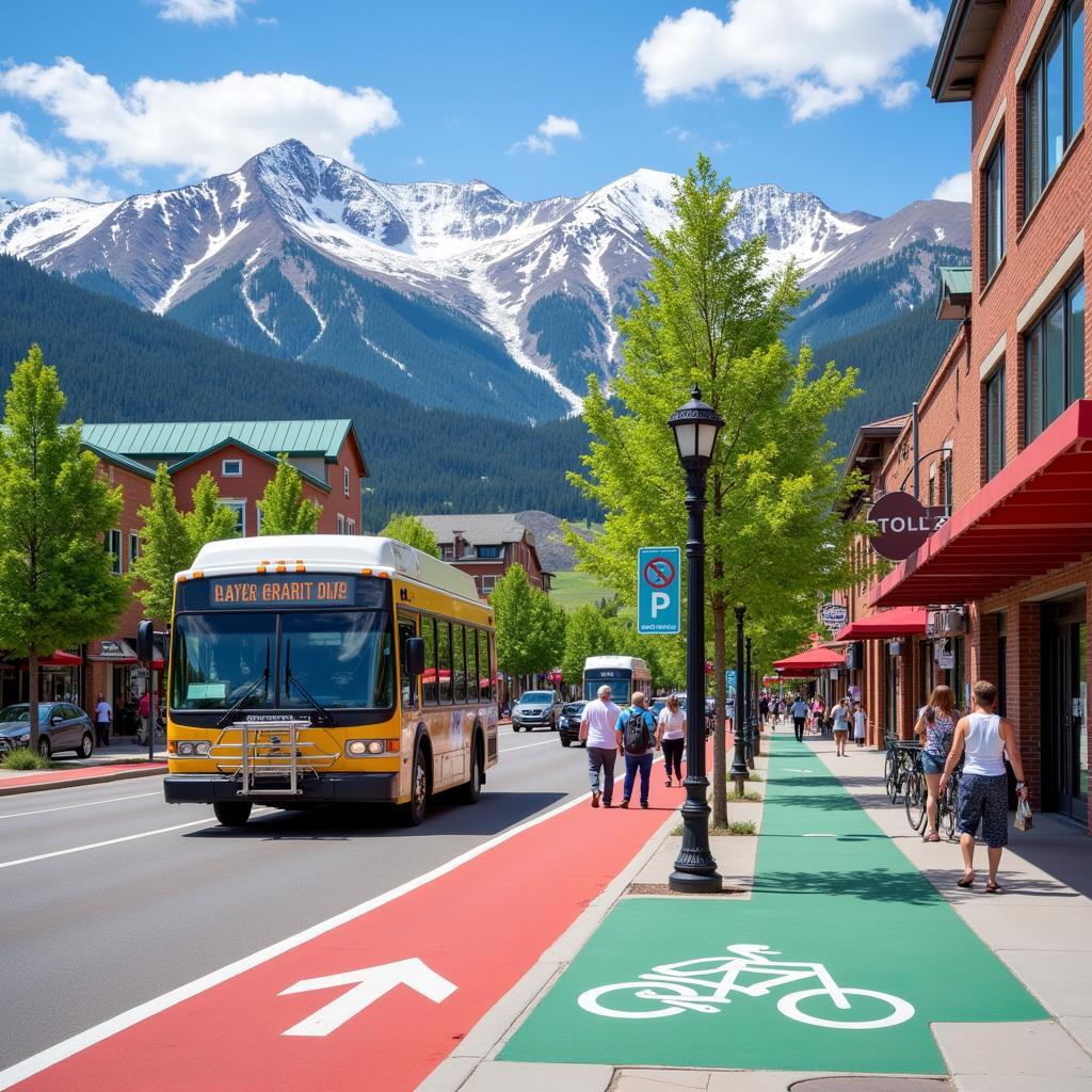 Downtown Aspen Colorado Showing Transportation Options and Mountain Views