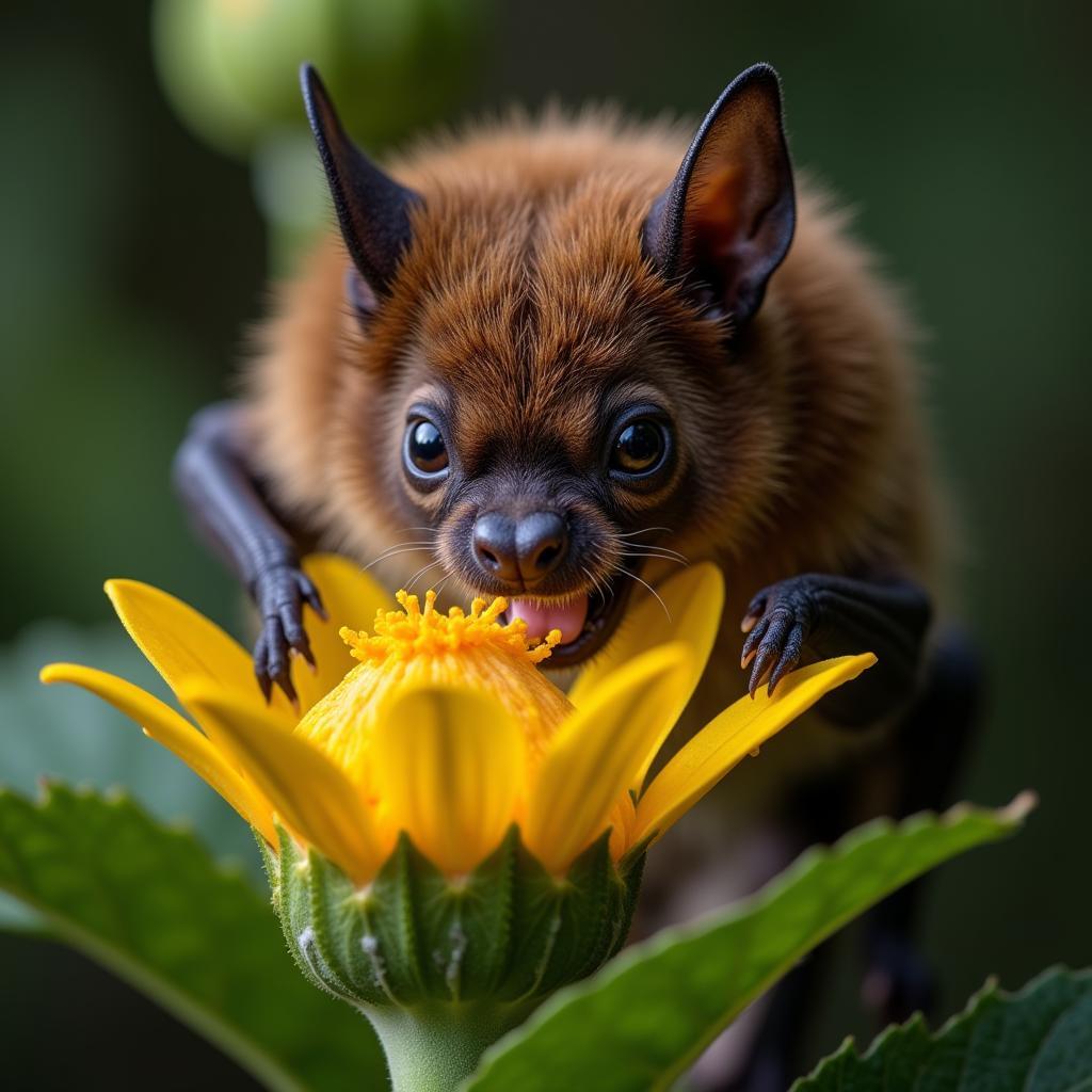 Bat Pollinating a Flower