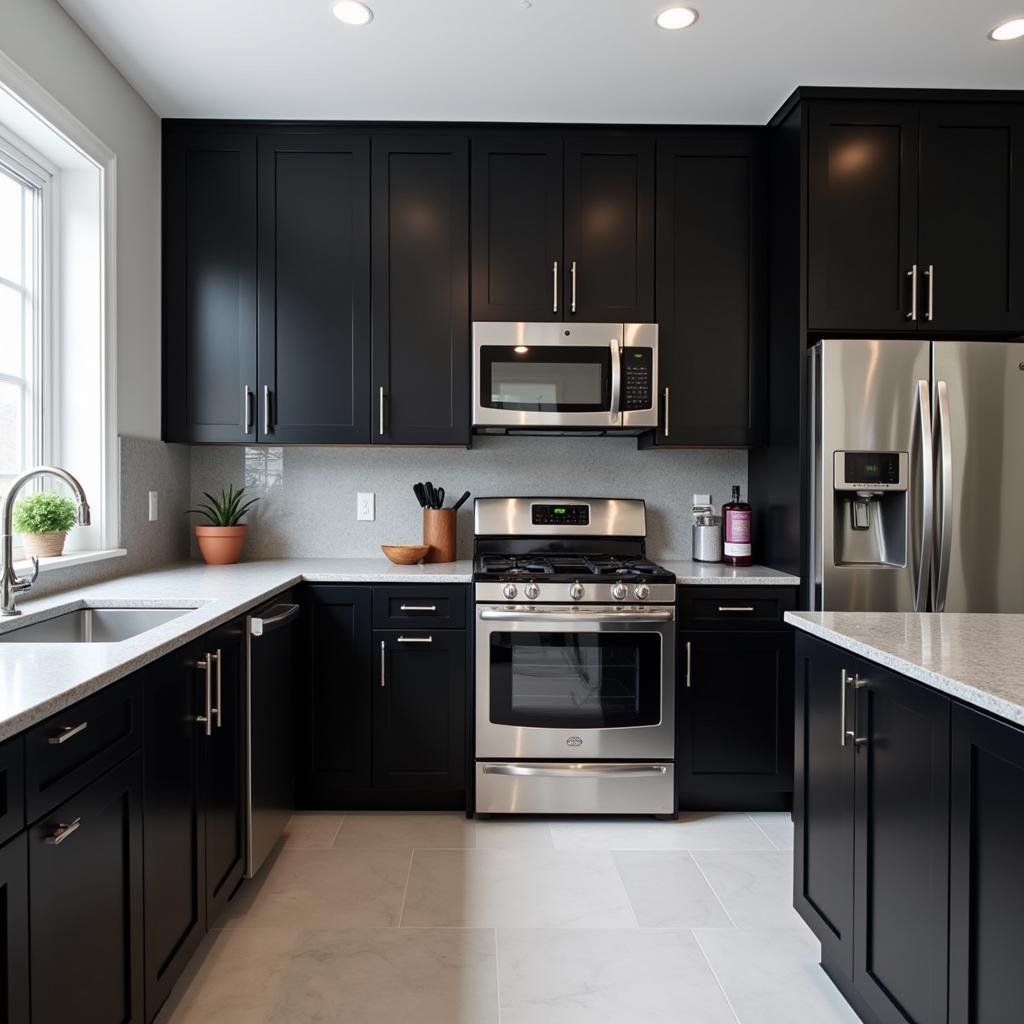 Black Cabinets with Grey Countertops