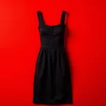 Black dress on a red background showcasing contrast