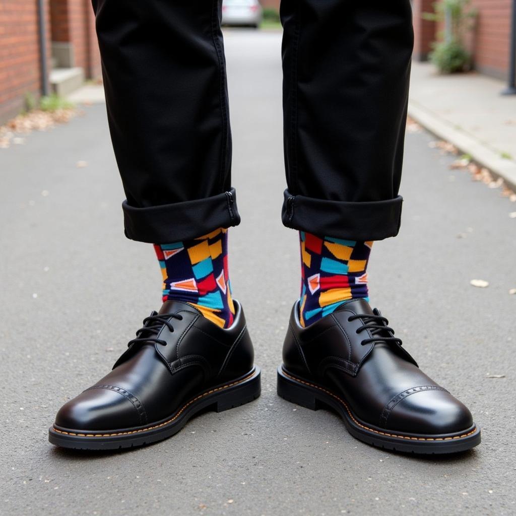 Black sneakers with patterned socks