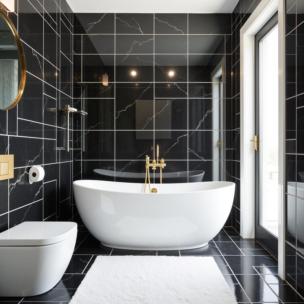 Black and White Bathroom with Gold Accents