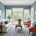 Blue Grey and White Living Room