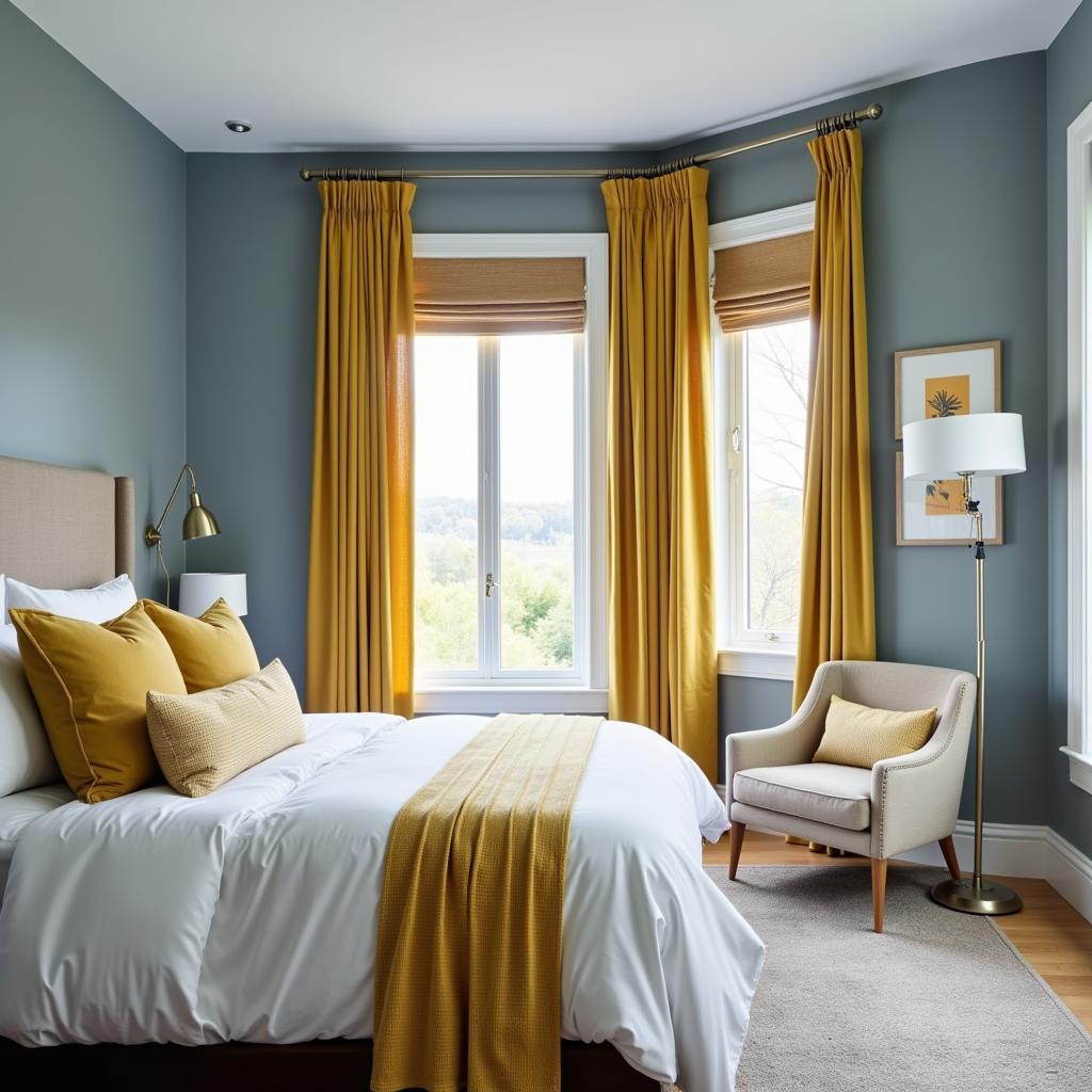 Blue Grey and Yellow Bedroom