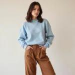 Brown pants blue top outfit