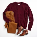 Brown Pants and Burgundy Sweater Outfit Ideas