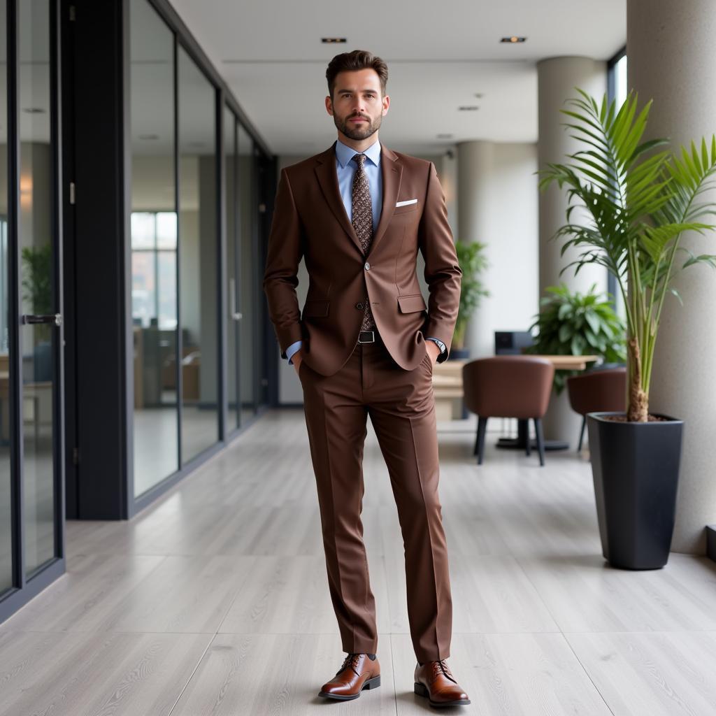 Man in Brown Suit and Brown Shoes