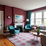 Burgundy and Teal Living Room