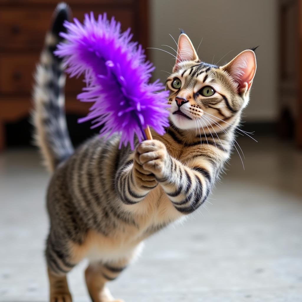 Cat Playing with a Purple Toy