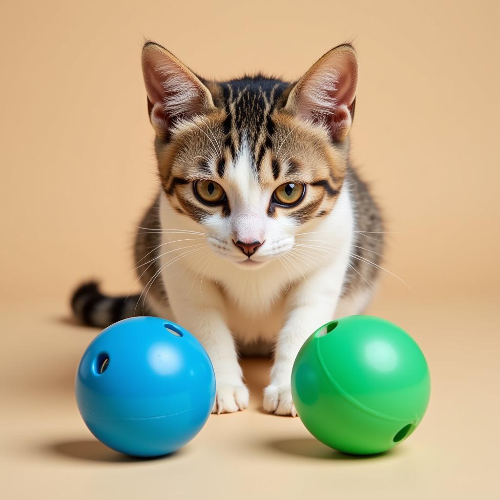 Cat Seeing Blue and Green Toys