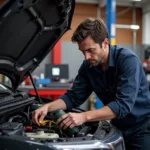 Mechanic Checking Honda Power Steering Fluid