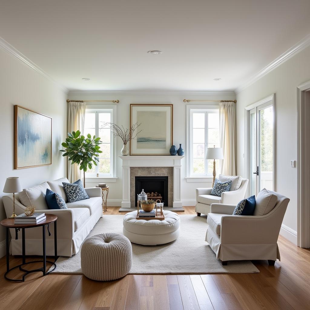 Snowbound walls with classic white trim