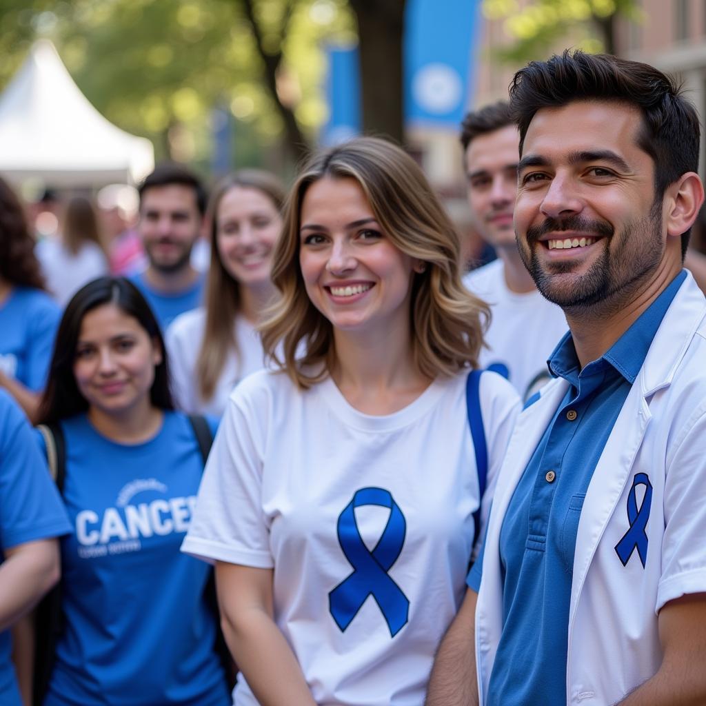 Group of People Wearing Colon Cancer Ribbons