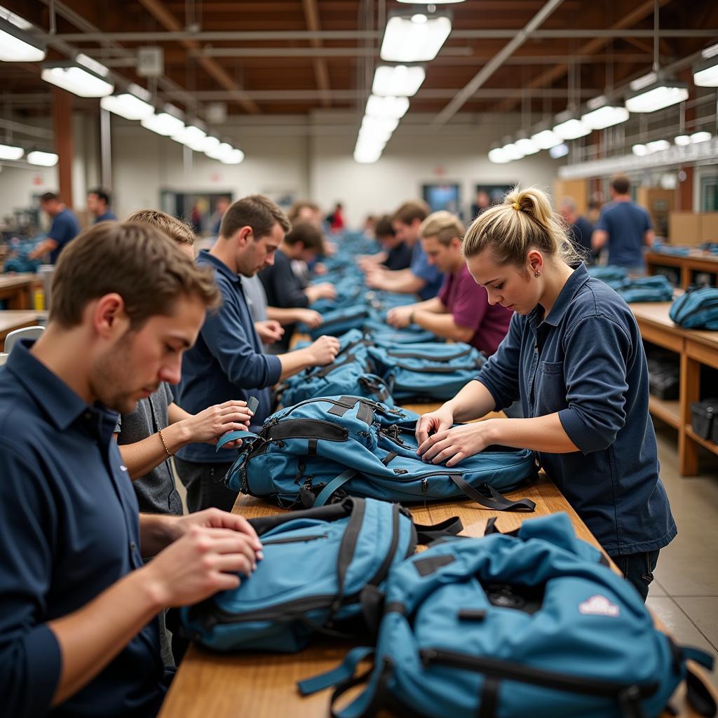 Production line of backpacks in a Colorado factory