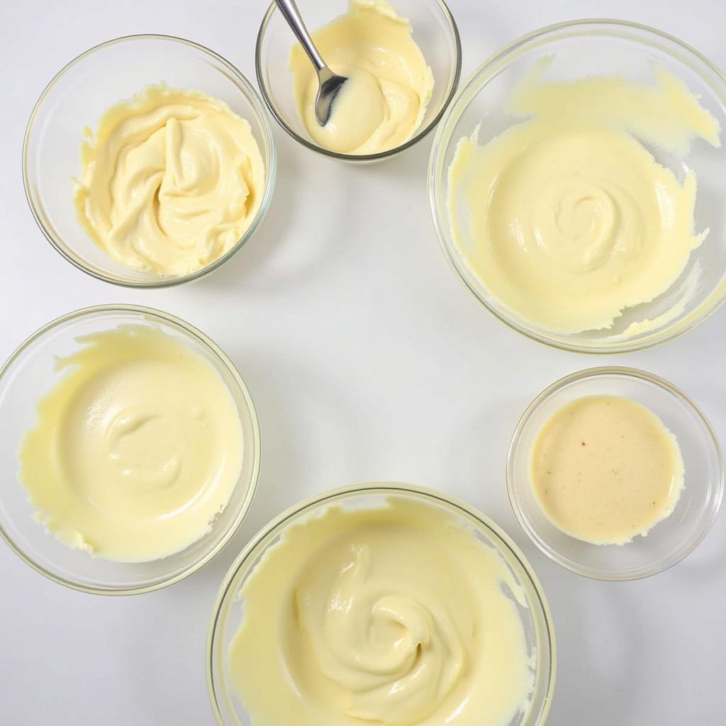 bowls of colored white chocolate