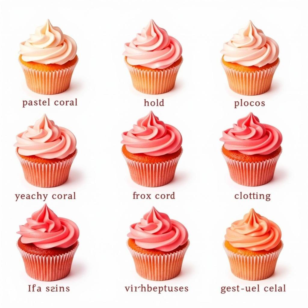 Different Shades of Coral Icing on Cupcakes