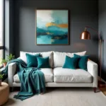 Dark Gray Living Room with Teal Accents