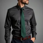 Man in dark grey shirt with a dark green tie