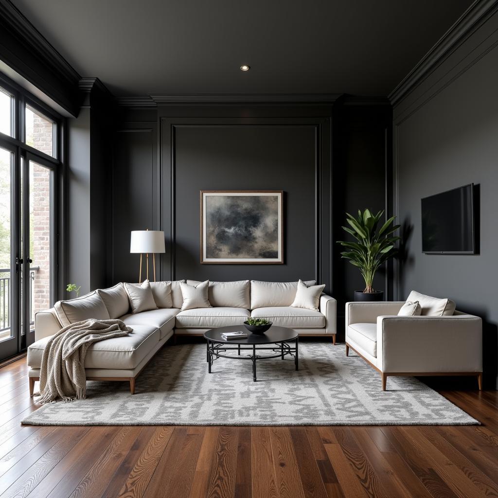 Dark Wood Floors Paired with Grey Walls