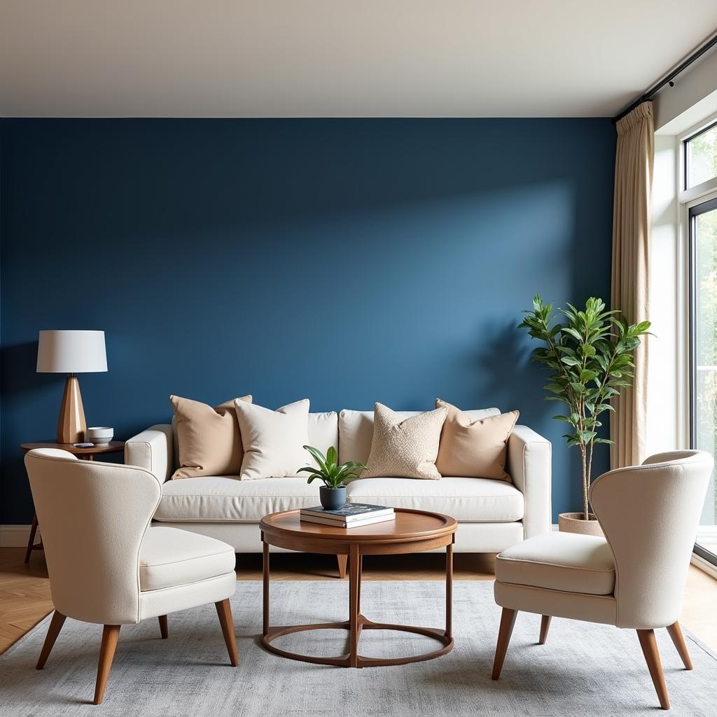 Denim Blue Accent Wall in Living Room