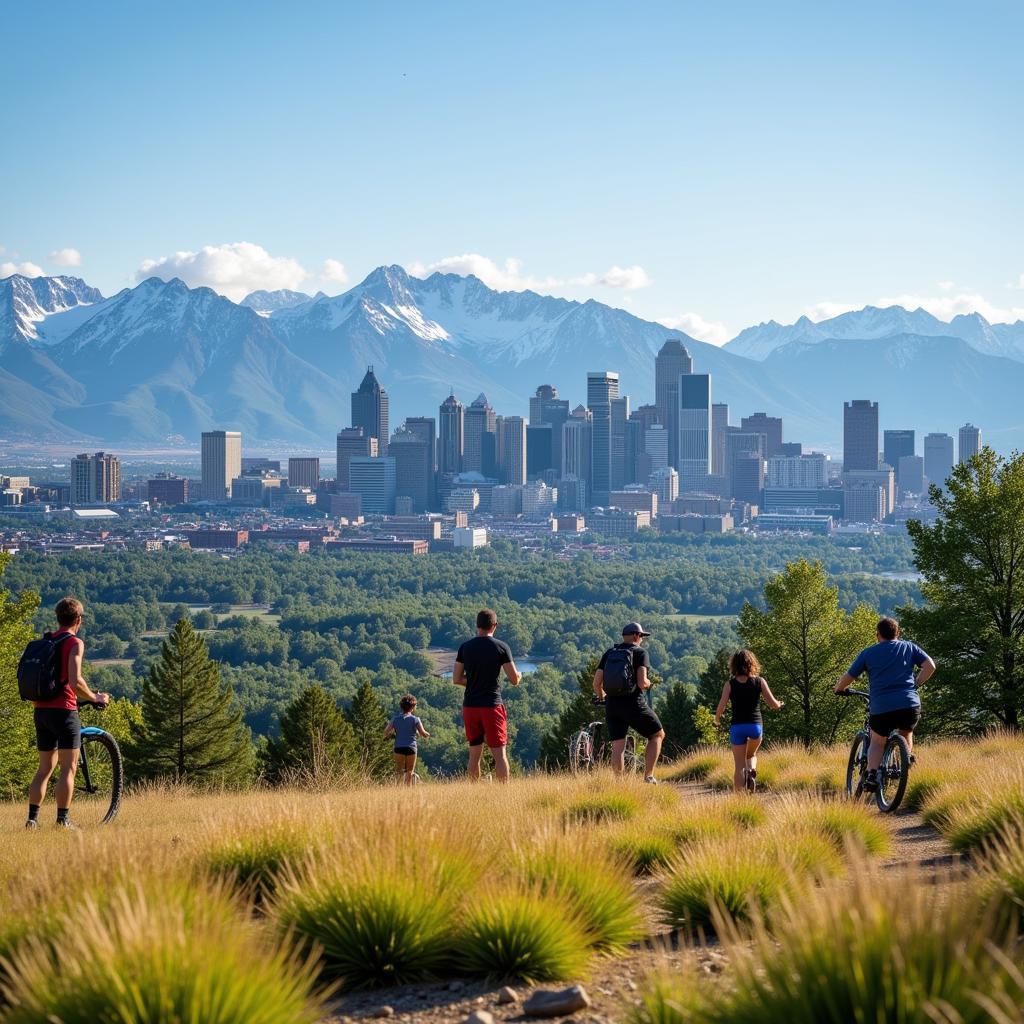 Denver Cityscape with Rocky Mountains Background