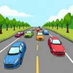 Different colored cars driving on the road