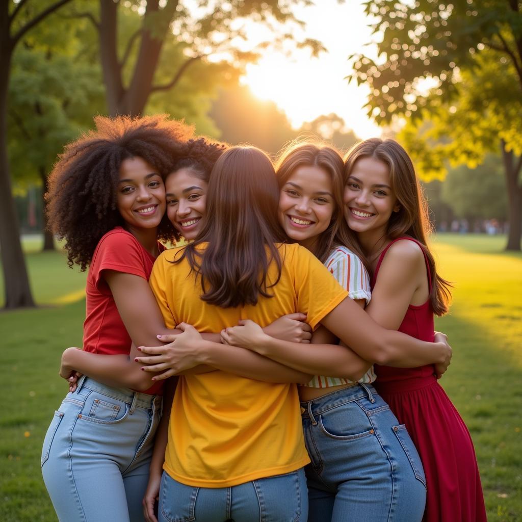 Diverse Group of Friends Embracing