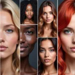 Collage showcasing diverse hair and eye color combinations