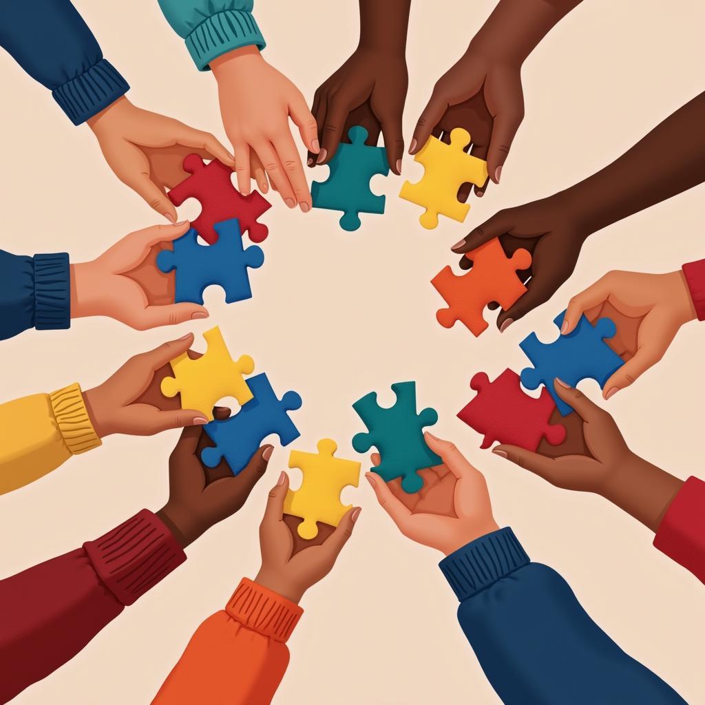 Diverse Hands Holding Autism Puzzle Pieces