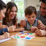 Family Enjoying a Color Learning Game