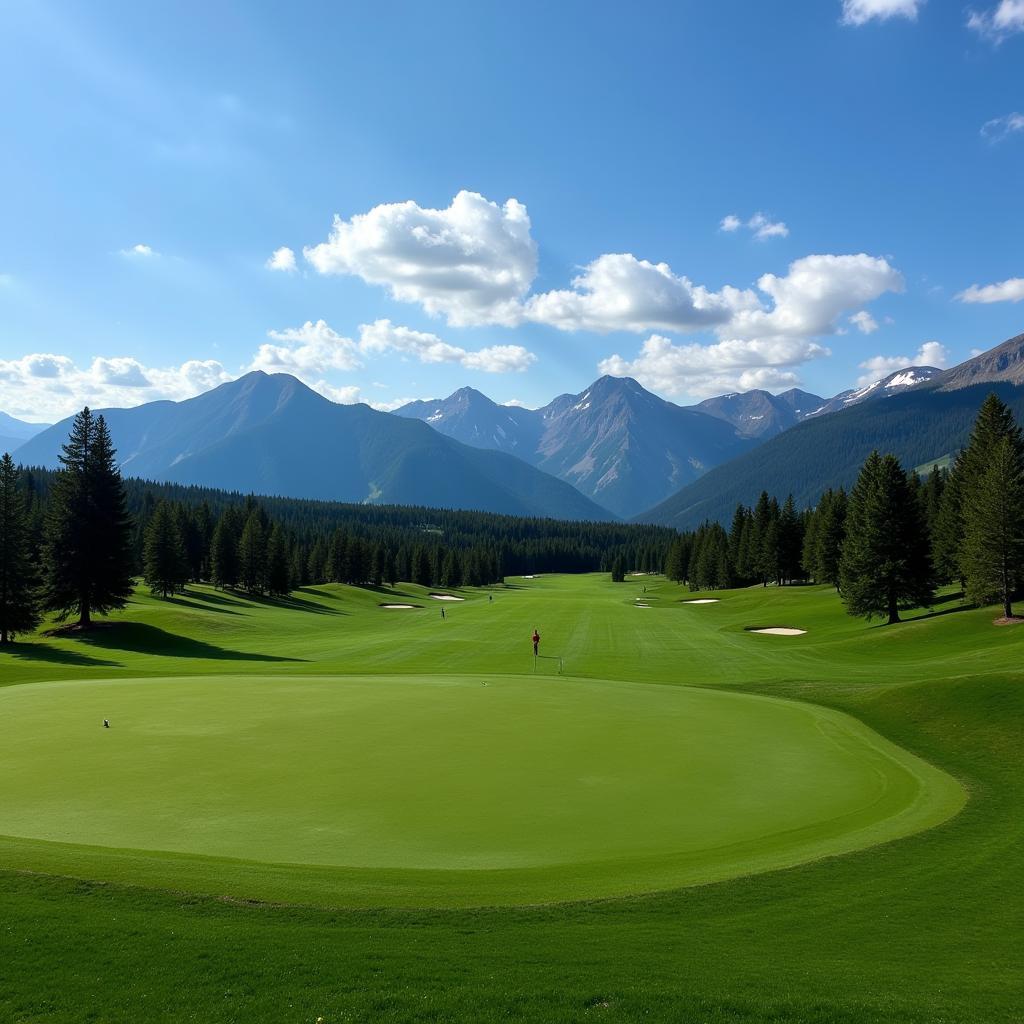 Scenic view of golfers enjoying a round at the SASQUATCH Golf Course in Firestone, Colorado 