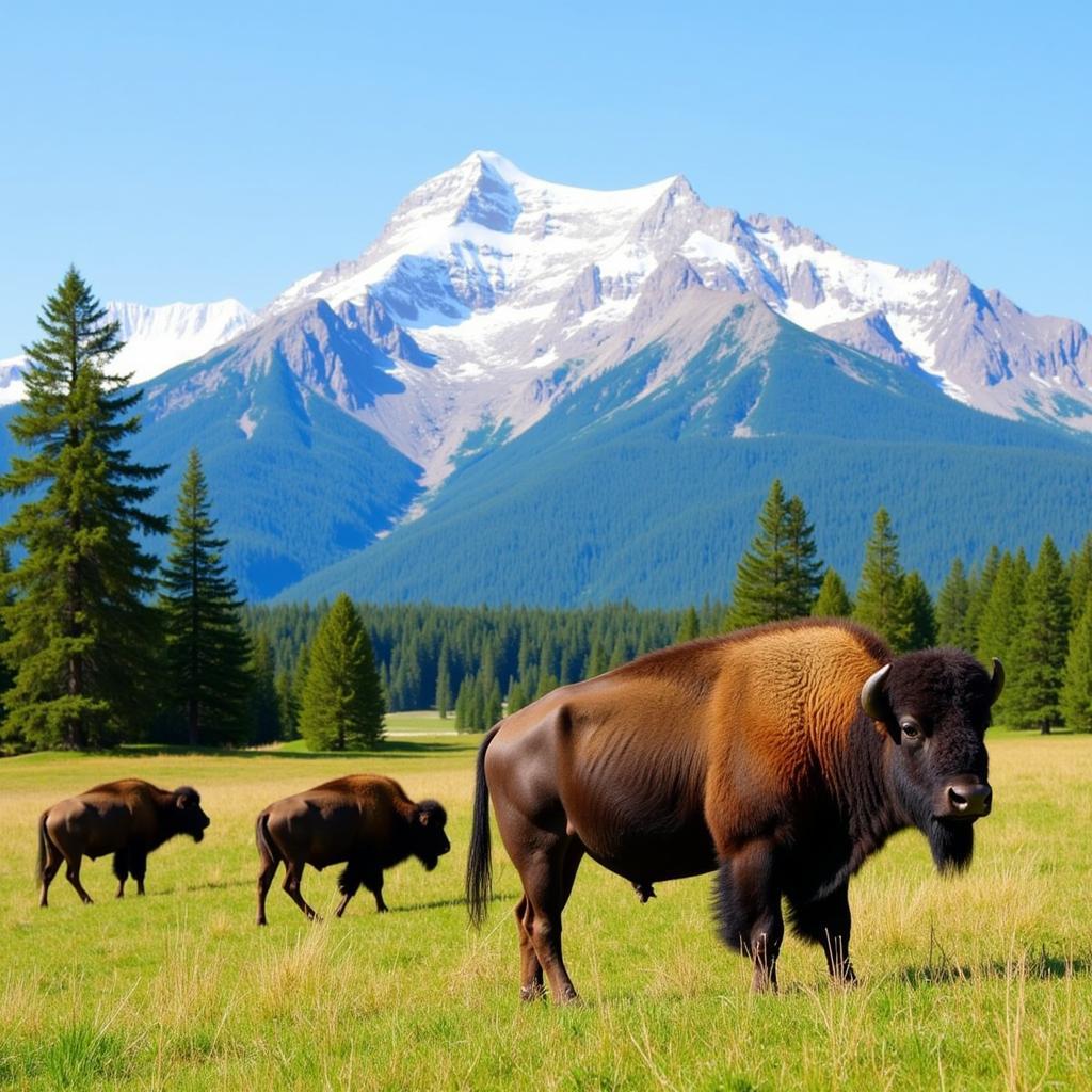 Buffalo in Genesee Park with Mountain View