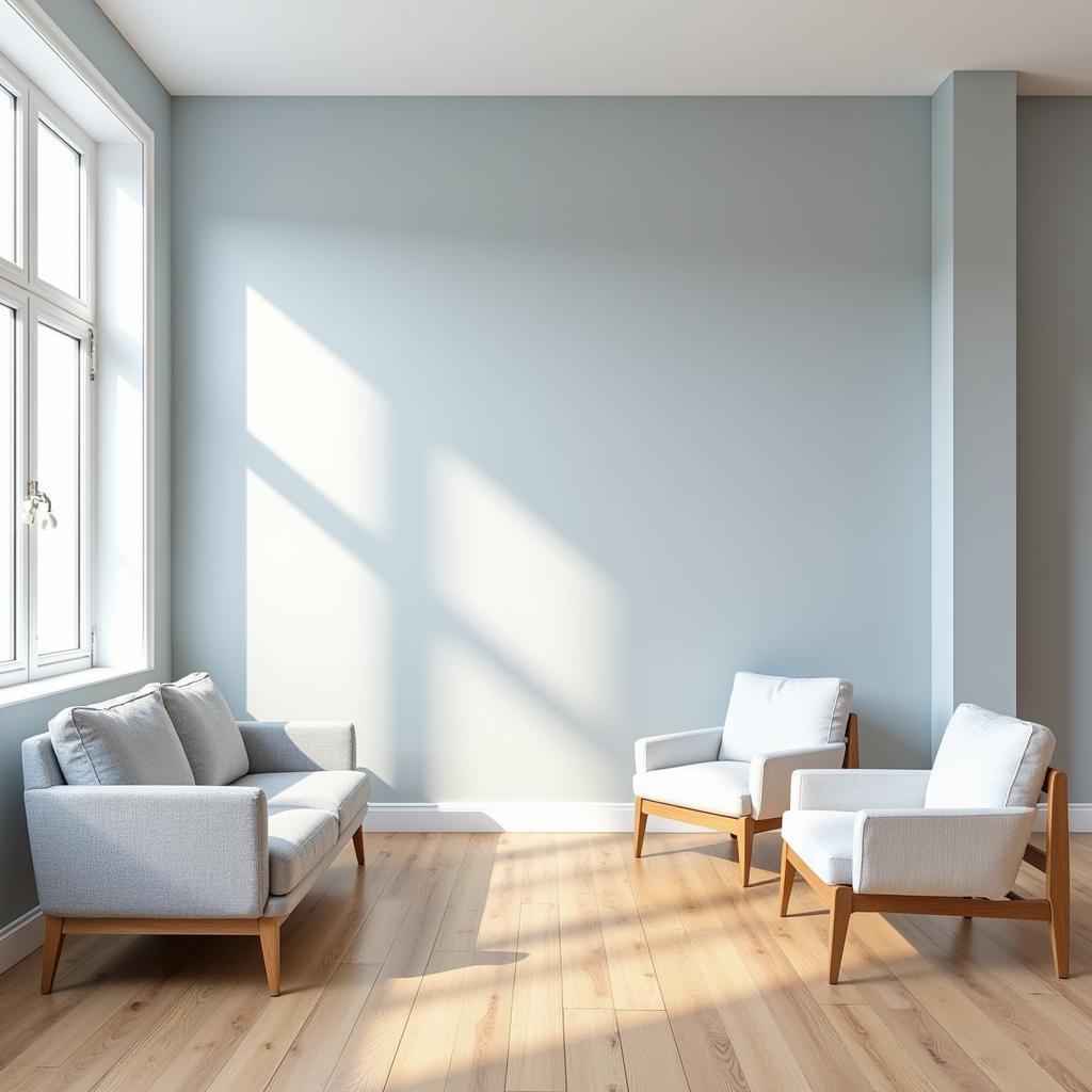 Modern Living Room with Gray Walls and Light Wood Flooring