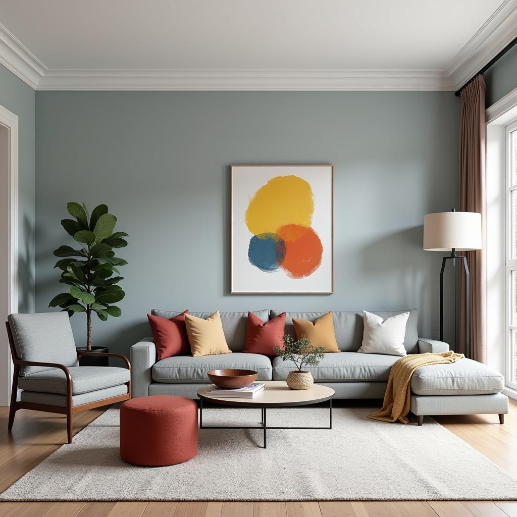 Living Room with Grayish-Blue Walls