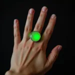 Hand wearing a green mood ring