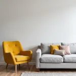 Grey Sofa with Mustard Yellow Accent Chair