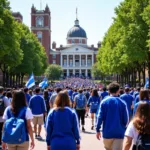 Students in Howard University apparel on campus