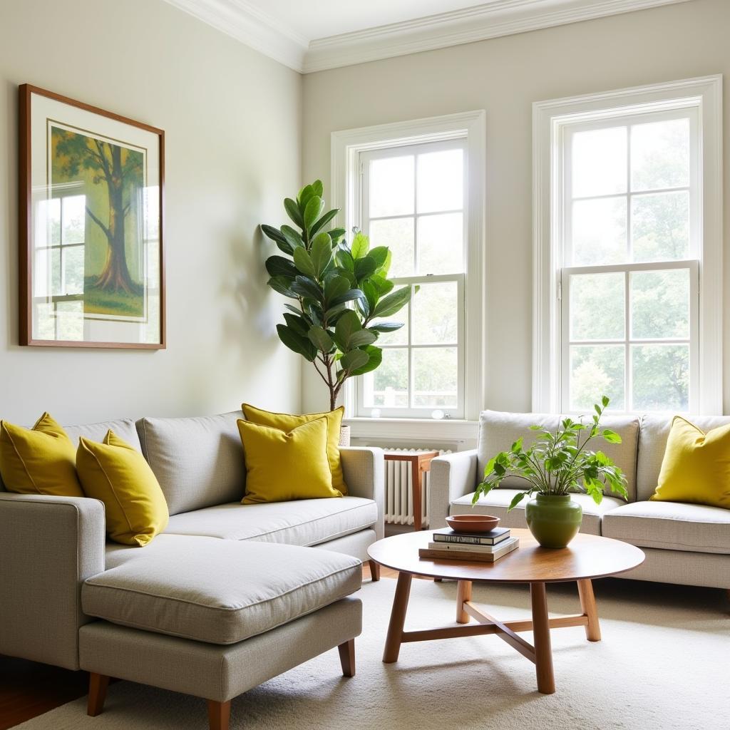 Living Room with Yellow and Green Accents