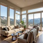 Bright and airy living room with mountain view