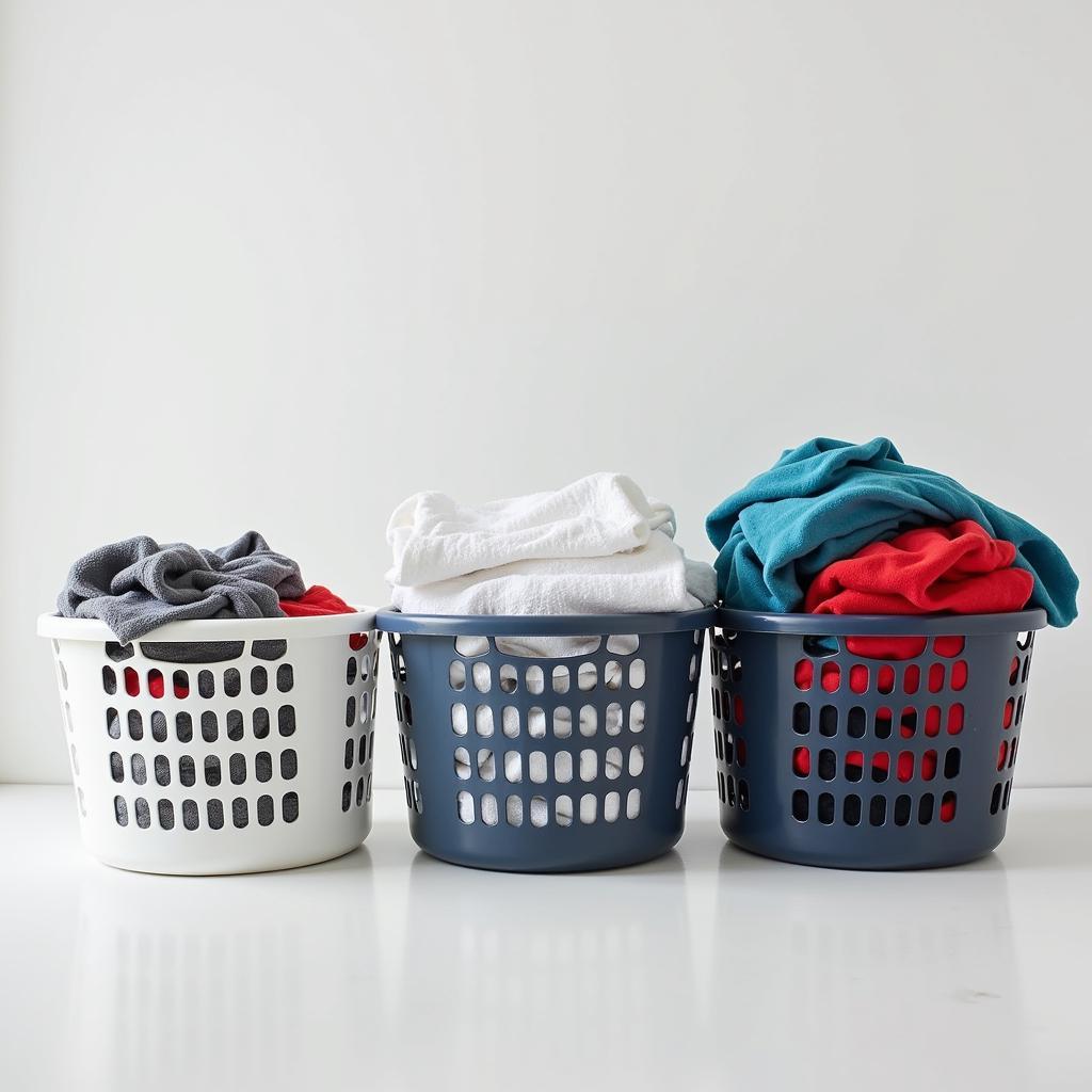 Sorting laundry into baskets 