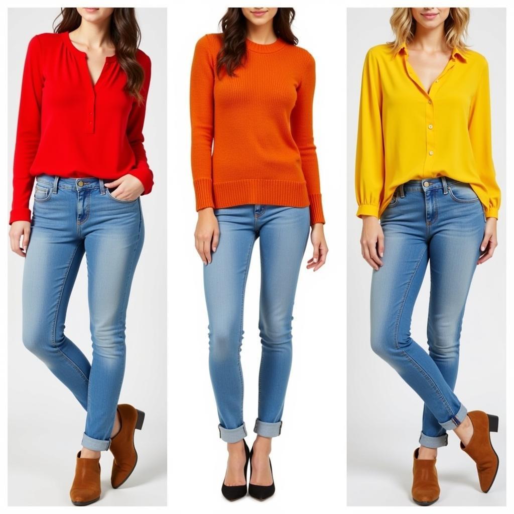 Light Blue Jeans with Warm Colors