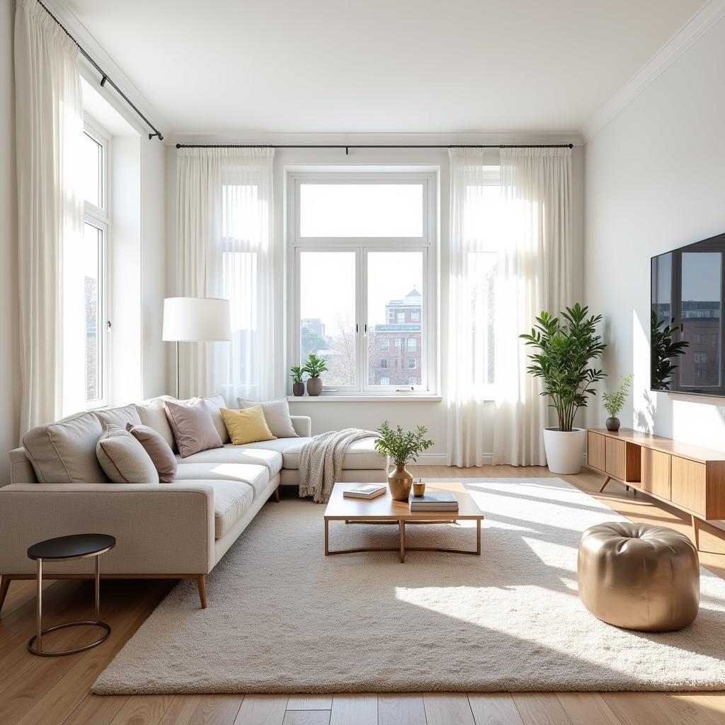 Living room with light-reflecting decor