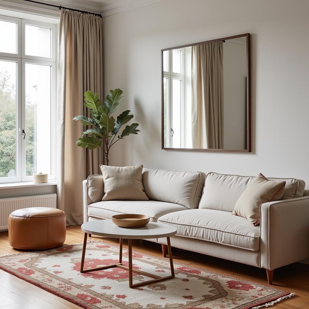 Living Room with Mirror and Rug