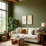 Living room with olive green walls