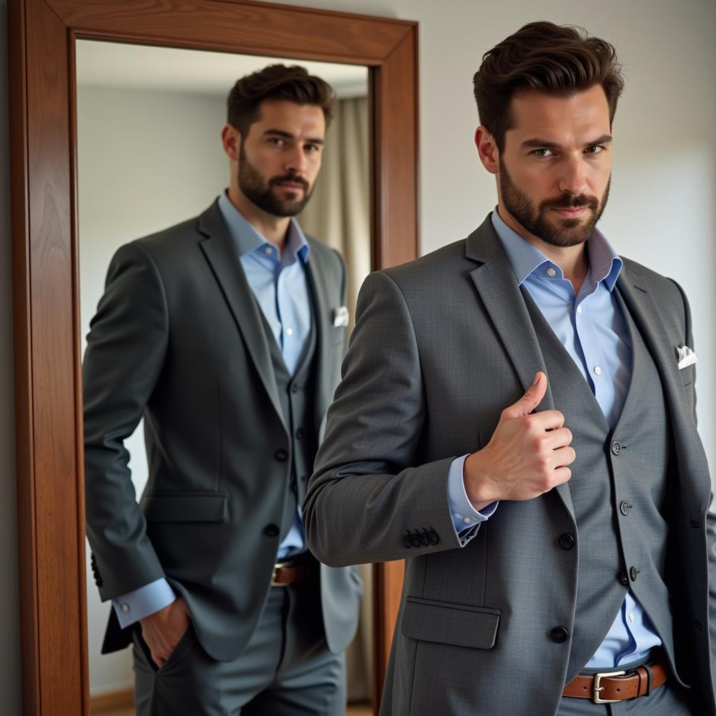 Man Choosing Shirt for Grey Suit