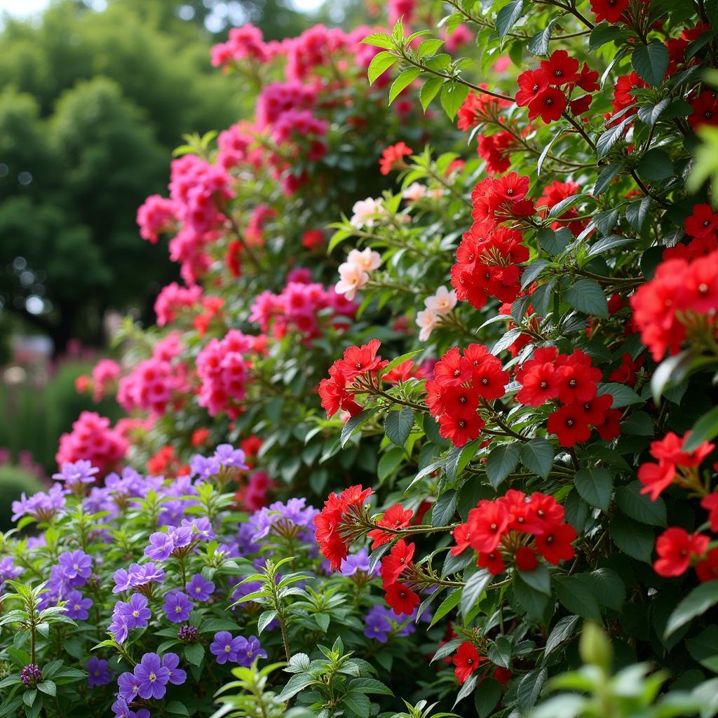 Mandevillas in a Lush Garden Setting 