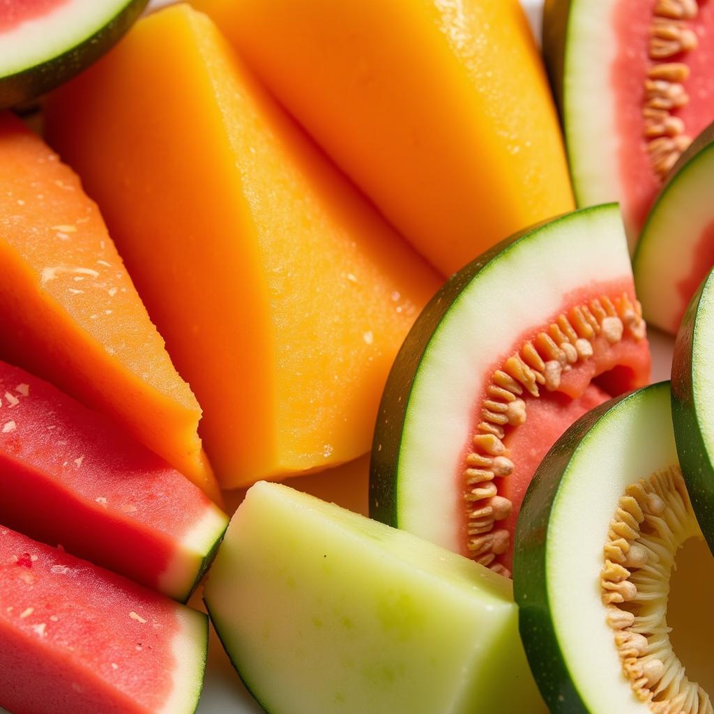 Vibrant flesh colors of different melon varieties