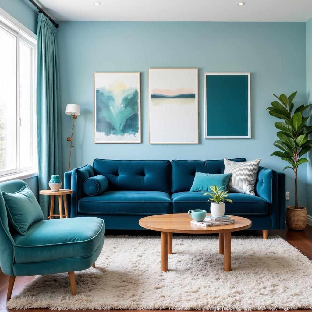 Monochromatic Blue Living Room