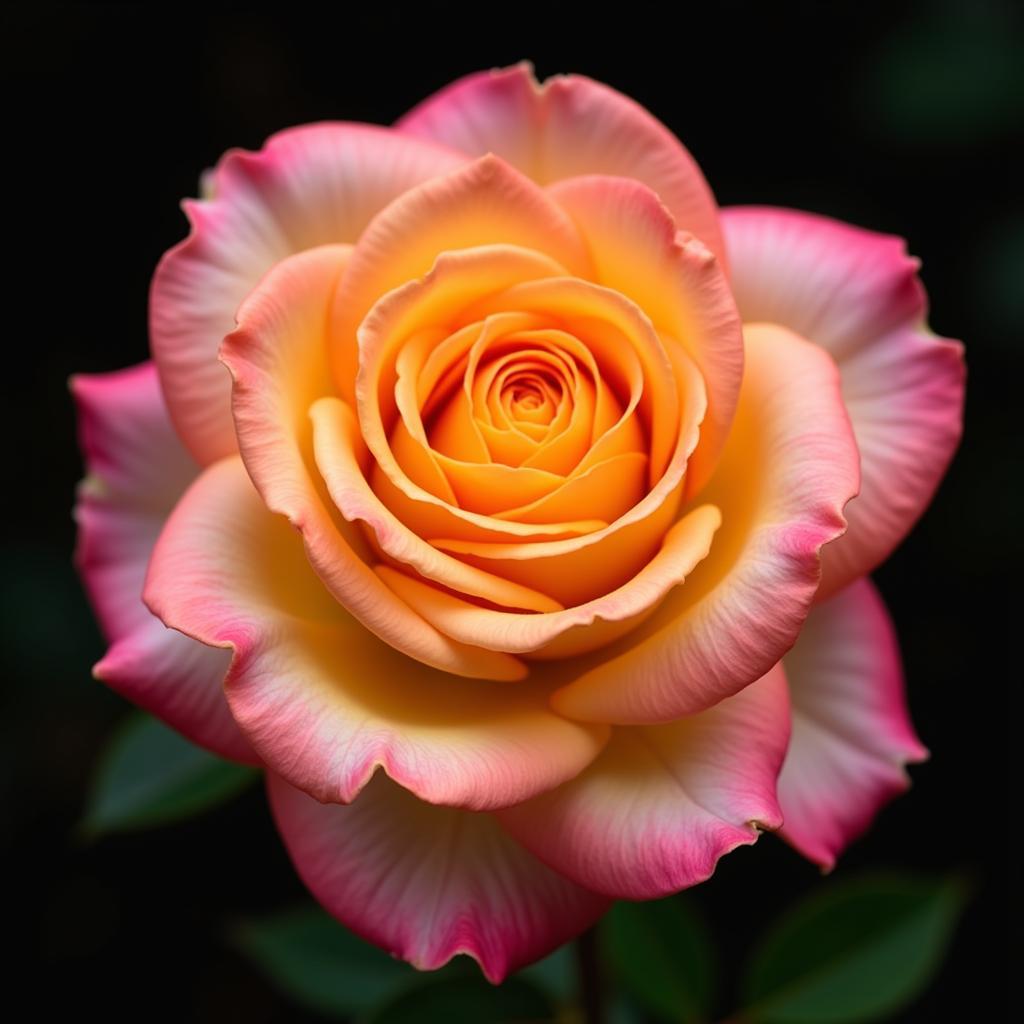 A single rose with multiple colors blended together